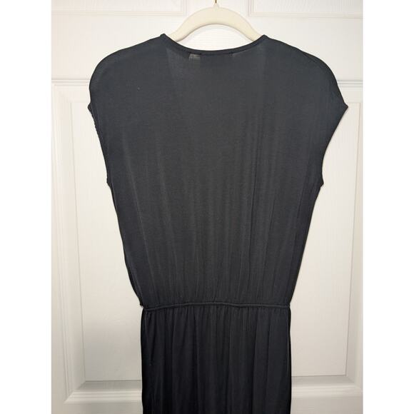 Black Jersey Maxi Dress Vneck Faux Wrap Womens Sz S Short Sleeves Newport News - Picture 8 of 9